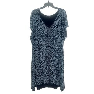 Fresh Produce Short Sleeve Shift Dress Size 3X Blue All Over Print Flowy Stretch